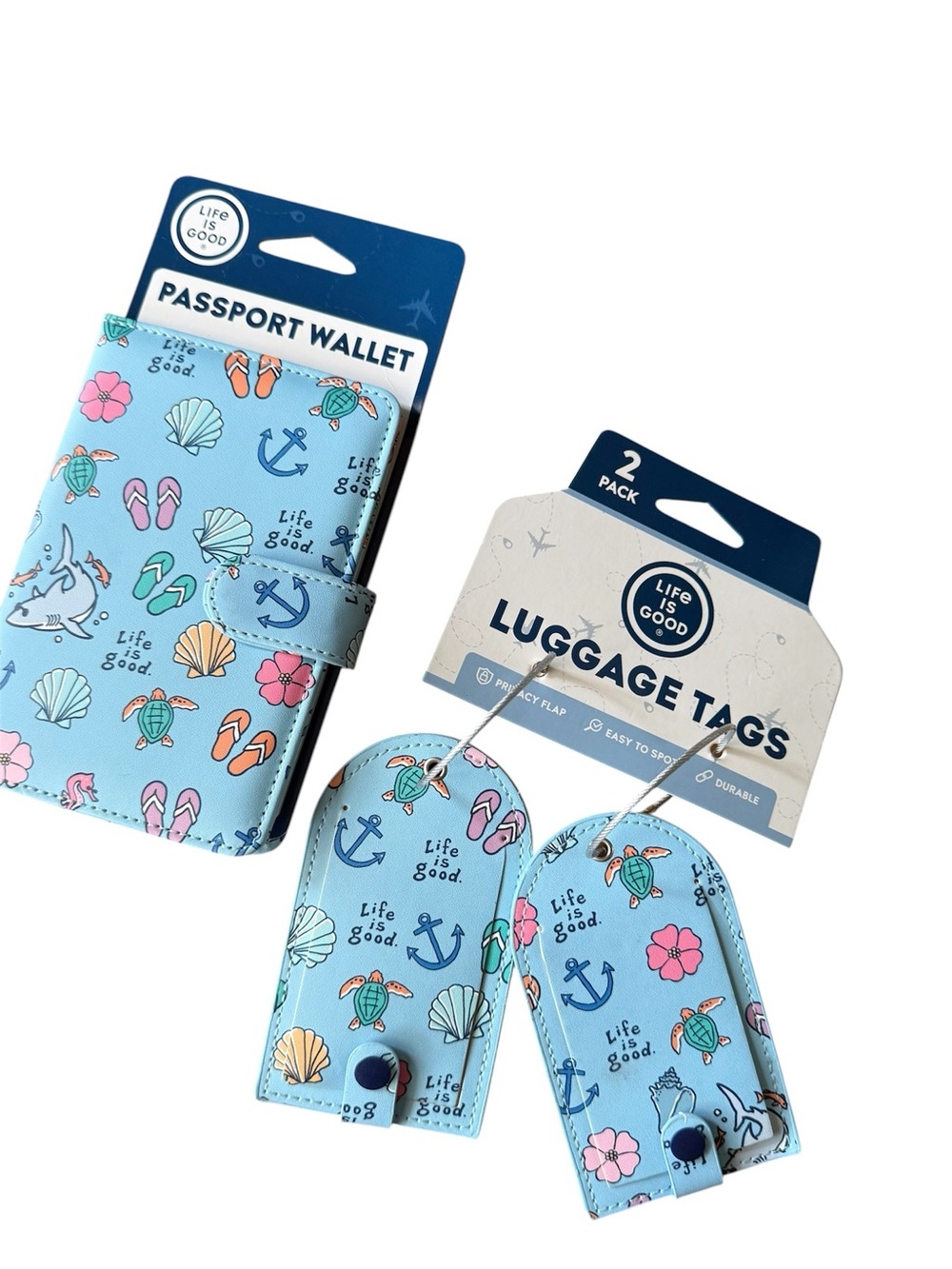 Bundle Life is Good Passport Wallet Cover Case & Luggage Tags - Coastal Beach